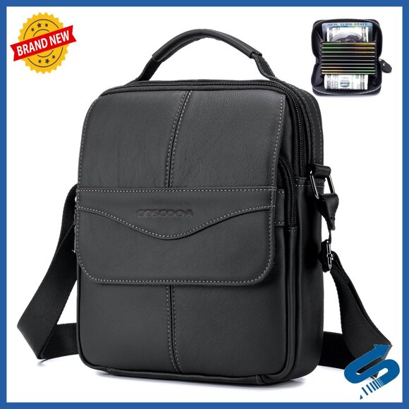 Leather Messenger Bag Crossbody Shoulder Bag for Men Big Capacity Multipocket